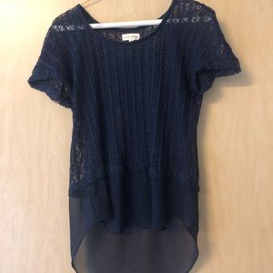 Mesh/Sheer Navy Blue top.
